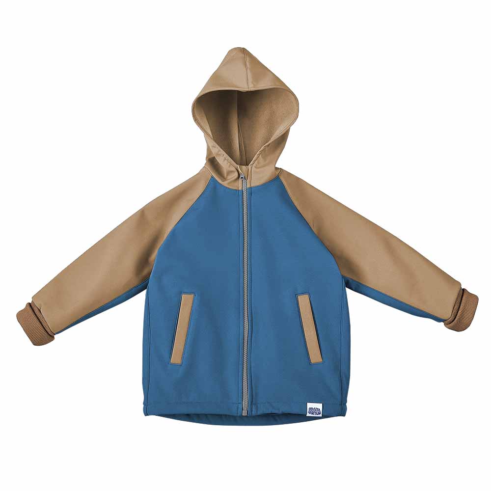 Jacheta cu gluga, din softshell impermeabil, pentru bebelusi si copii, model Caramel Blue