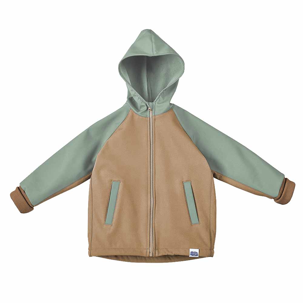 Jacheta cu gluga, din softshell impermeabil, pentru bebelusi si copii, model Caramel Mint