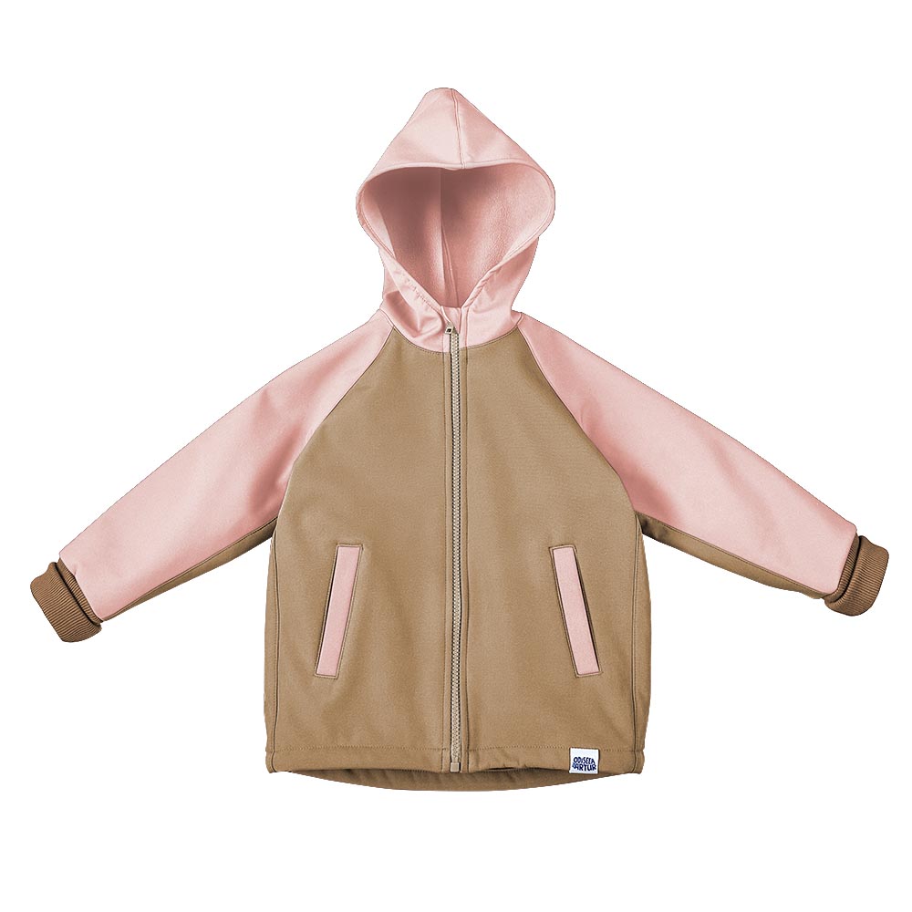 Jacheta cu gluga, din softshell impermeabil, pentru bebelusi si copii, model Nude Pink