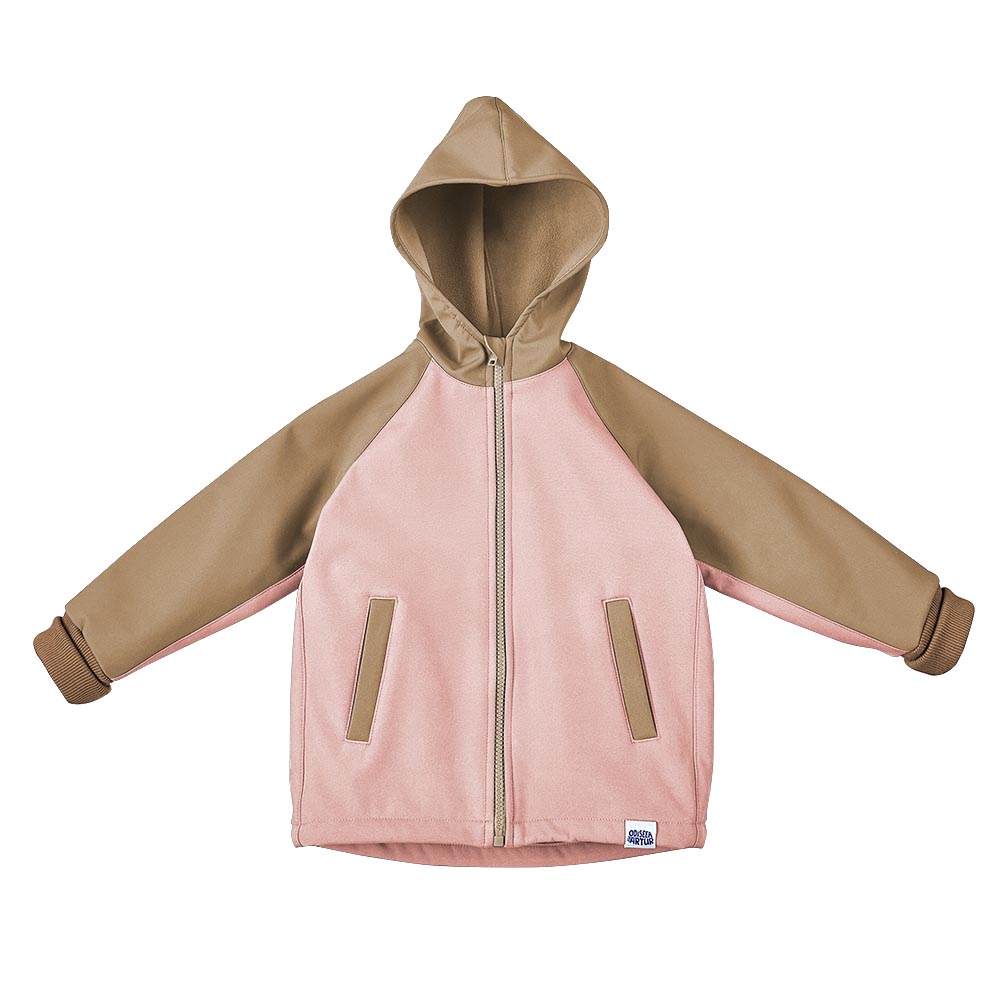 Jacheta cu gluga, din softshell impermeabil, pentru bebelusi si copii, model Caramel Pink