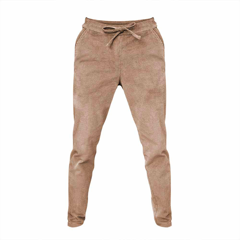 Pantaloni slim fit pentru barbati din bumbac reiat, model bej